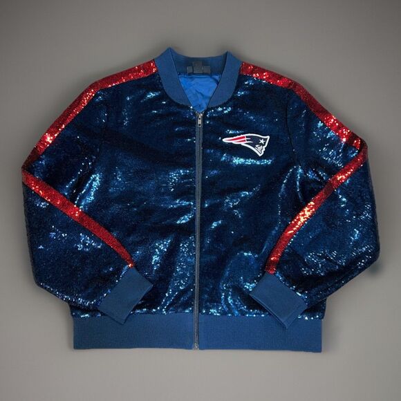 New England Patriots The Wild Collective Sequin Jacket Women’s Size Medium - Picture 1 of 6